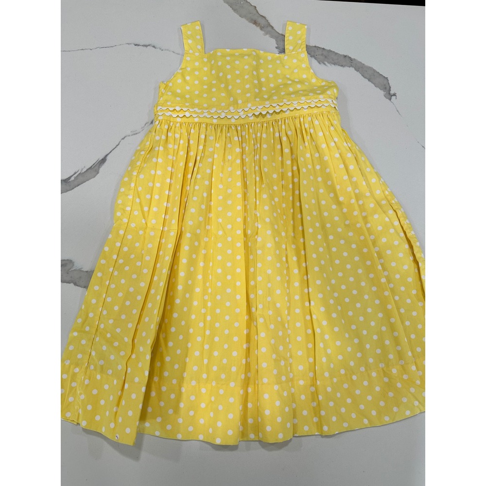 Strasburg Children Girls Yellow Polka Dot Ric Rac Trim Sun Dress Size 5Y